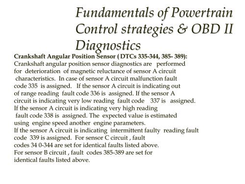 Introduction to On Board Diagnostics (II)