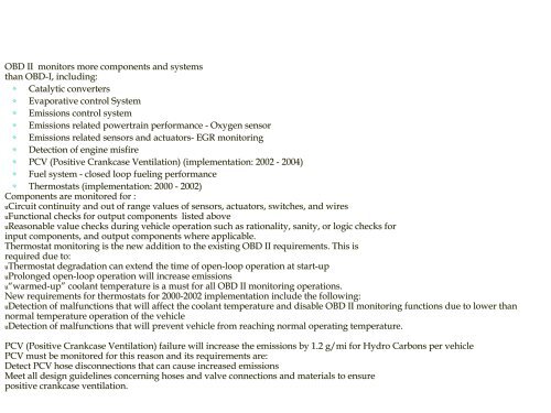 Introduction to On Board Diagnostics (II)