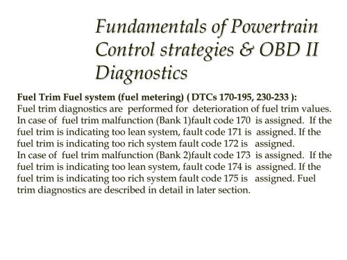 Introduction to On Board Diagnostics (II)