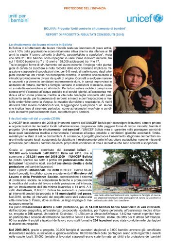 BOLIVIA - Report di progetto 'Uniti contro lo sfruttamento di ... - Unicef