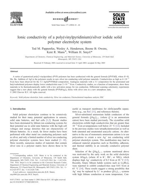 Ionic conductivity of a poly(vinylpyridinium)/silver iodide solid ...