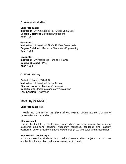 curriculum vitae - ula - Universidad de Los Andes