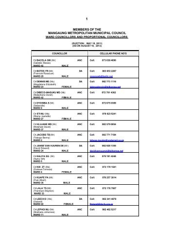 to download the PDF for List of Councillors 19 ... - Mangaung.co.za