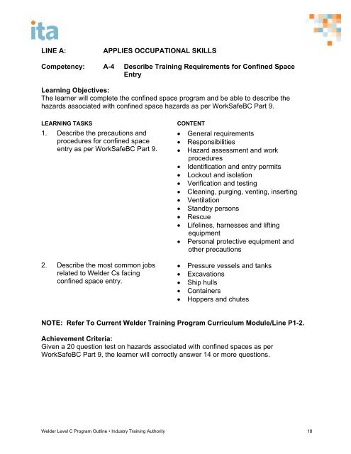 welder level c program outline - Industry Training Authority