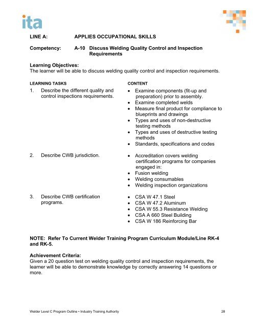 welder level c program outline - Industry Training Authority