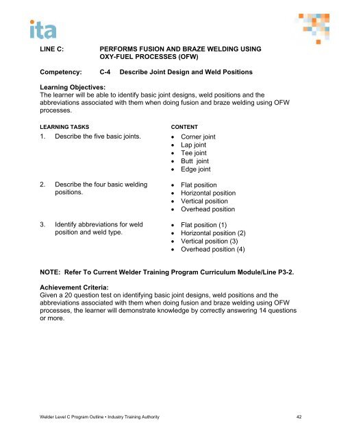 welder level c program outline - Industry Training Authority