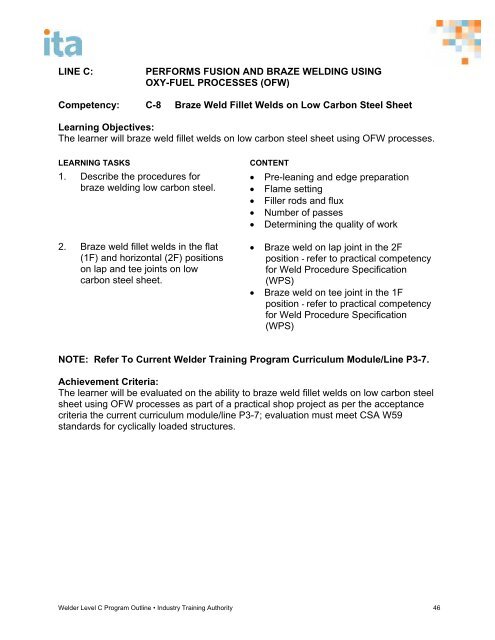 welder level c program outline - Industry Training Authority