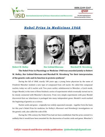 The Nobel Prize in Physiology or Medicine 1968 ... - Ijsidonline.info