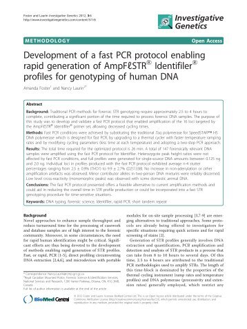 Development of a fast PCR protocol enabling rapid generation of ...