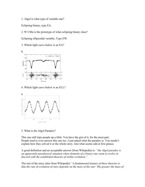 CHOICE Quiz 2 Answer sheet - AAVSO