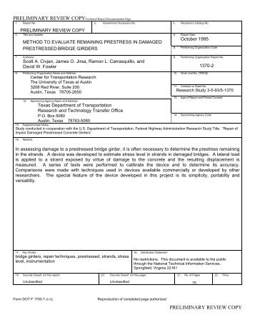 Download the TxDOT report (PDF) - Ferguson Structural ...