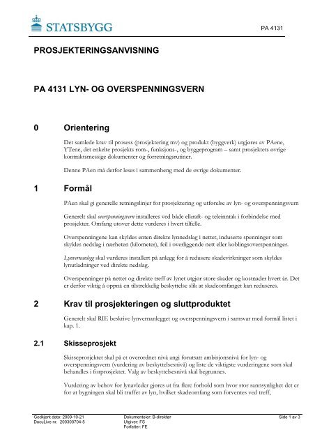 PROSJEKTERINGSANVISNING PA 4131 LYN- OG ... - Statsbygg