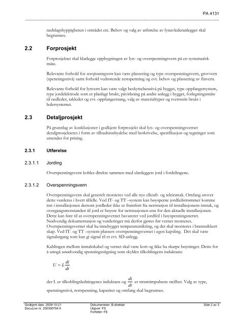 PROSJEKTERINGSANVISNING PA 4131 LYN- OG ... - Statsbygg