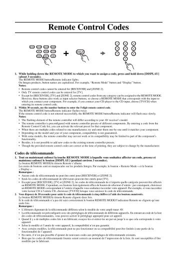 Remote Control Codes - Onkyo