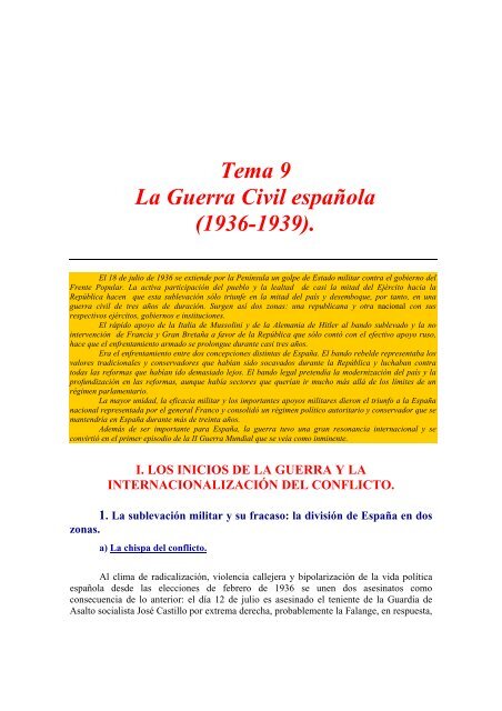 Tema 9 La Guerra Civil española (1936-1939).