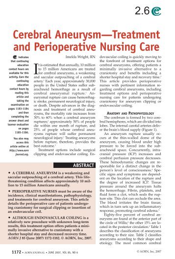 Cerebral Aneurysm—Treatment and Perioperative Nursing ... - AORN