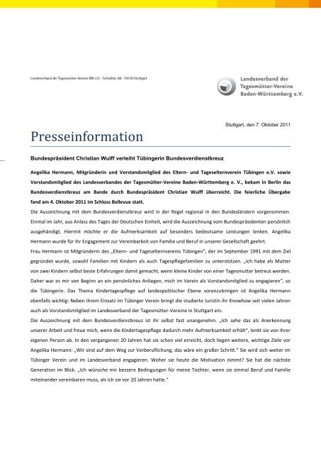 Presseinformation - Landesverband der Tagesmütter-Vereine ...