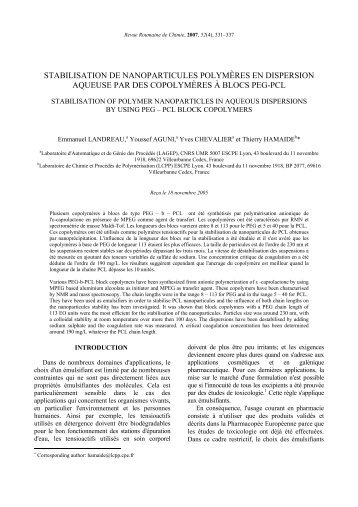 stabilisation de nanoparticules polymÃ¨res en dispersion aqueuse ...