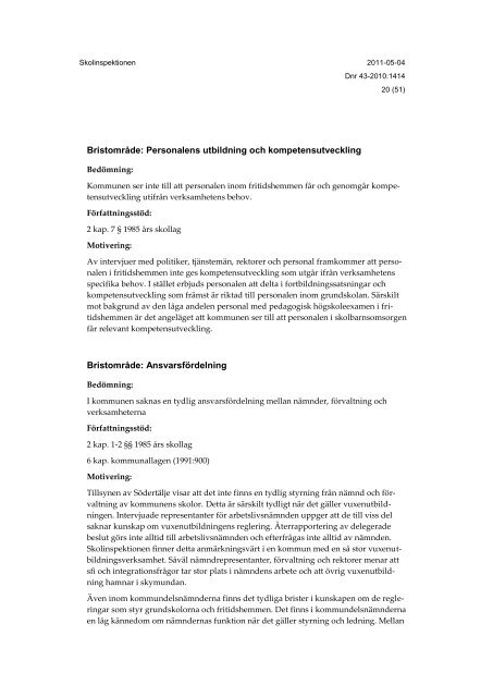 Skolinspektionens rapport - Södertälje kommun