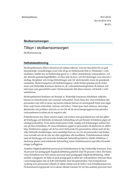 Skolinspektionens rapport - Södertälje kommun