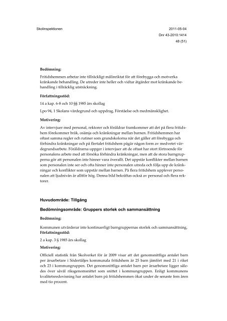 Skolinspektionens rapport - Södertälje kommun