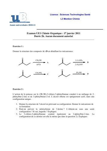 Examen UE1 Chimie Organique : 17 janvier 2011 ... - L3 Chimie Dijon