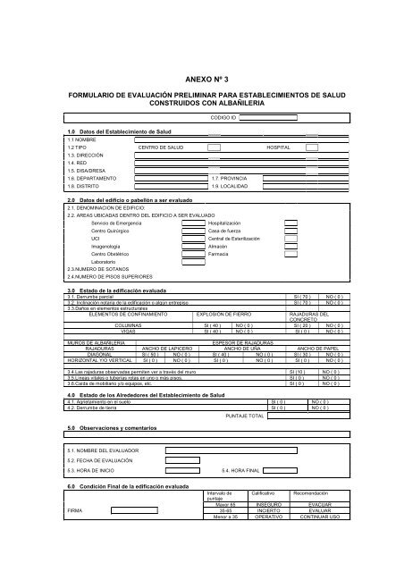 Directiva EDAN Infraestructura de salud - DISASTER info ...