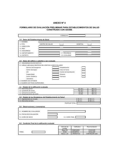 Directiva EDAN Infraestructura de salud - DISASTER info ...