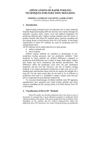 Applications of Rapid Tooling Techniques for Injection Moulding