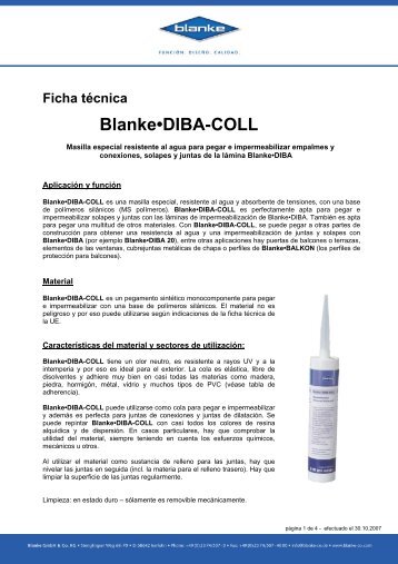 Ficha tÃ©cnica Blankeâ¢DIBA-COLL