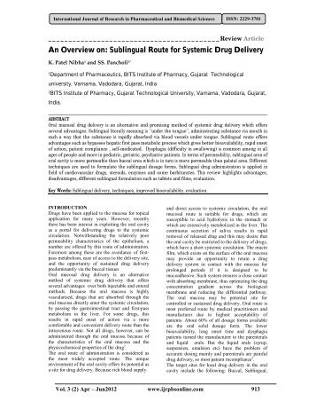 An Overview on: Sublingual Route for Systemic Drug Delivery