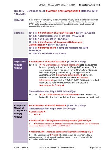 MRP 145.A.50 - Military Aviation Authority