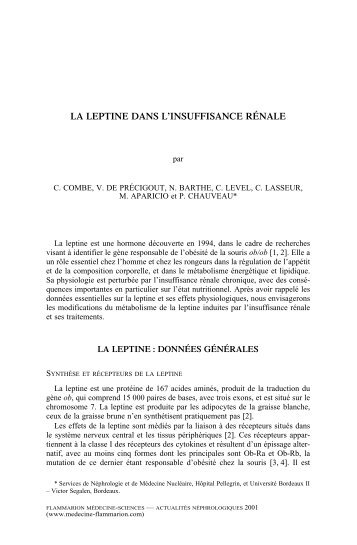 LA LEPTINE DANS L'INSUFFISANCE RÉNALE