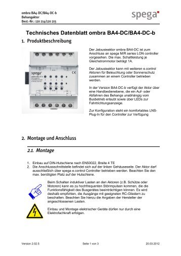 Technisches Datenblatt ombra BA4-DC/BA4-DC-b - spega.de