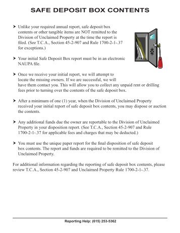 safe deposit box contents - Tennessee Department of Treasury