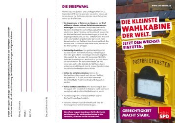 Flyer: Briefwahl - Die kleinste Wahlkabine der Welt - SPD Hessen
