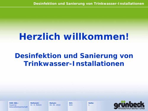 Desinfektion und Sanierung von Trinkwasser-Installationen - GEP