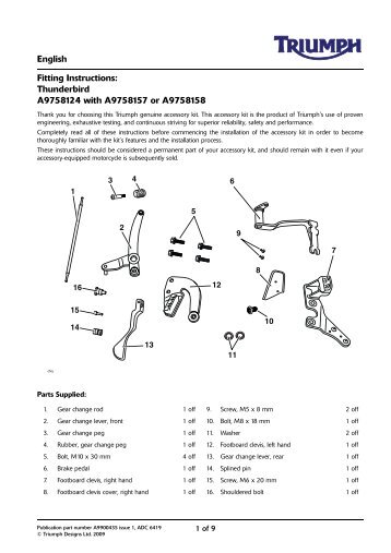 Footboard Control and Mounting Kit, Rider_UK EN.fm - Triumph ...