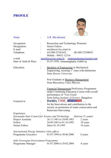 Download / view brief biodata of Mr. A. R. Shivakumar - KSCST