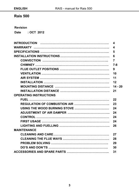 Rais 500 Installation, Use and Maintenance Manual - Robeys Ltd