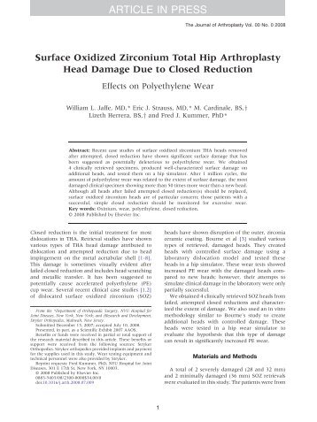 Surface Oxidized Zirconium Total Hip Arthroplasty Head Damage ...