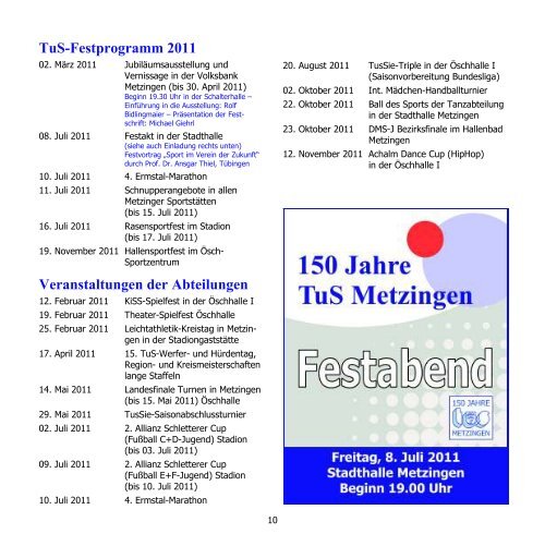 150 Jahre TuS Metzingen - Festschrift