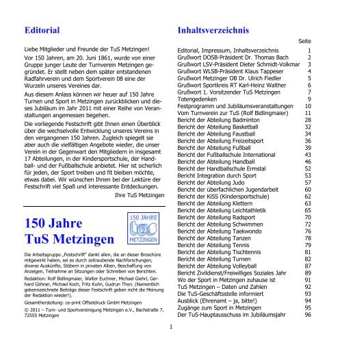 150 Jahre TuS Metzingen - Festschrift