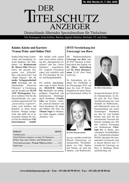 Nr. 894, Woche 41, 7. Okt. 2008 - Der Titelschutz Anzeiger