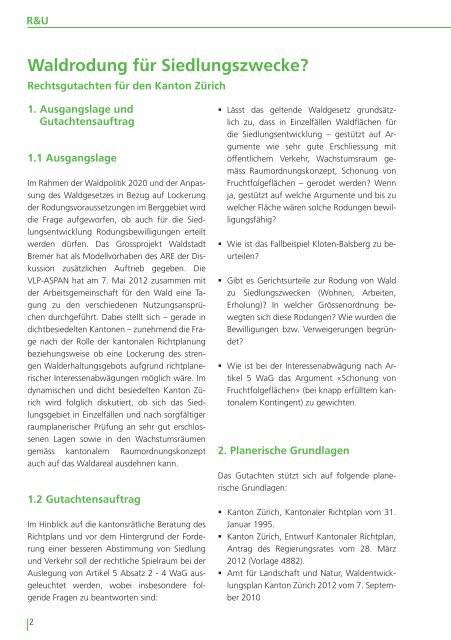 Waldrodung für Siedlungszwecke?: Raum & Umwelt 2/13 - vlp-aspan