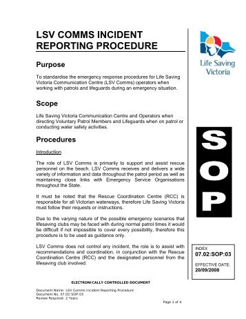 lsv comms incident reporting procedure - Life Saving Victoria