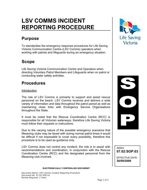 lsv comms incident reporting procedure - Life Saving Victoria