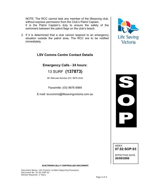 lsv comms incident reporting procedure - Life Saving Victoria