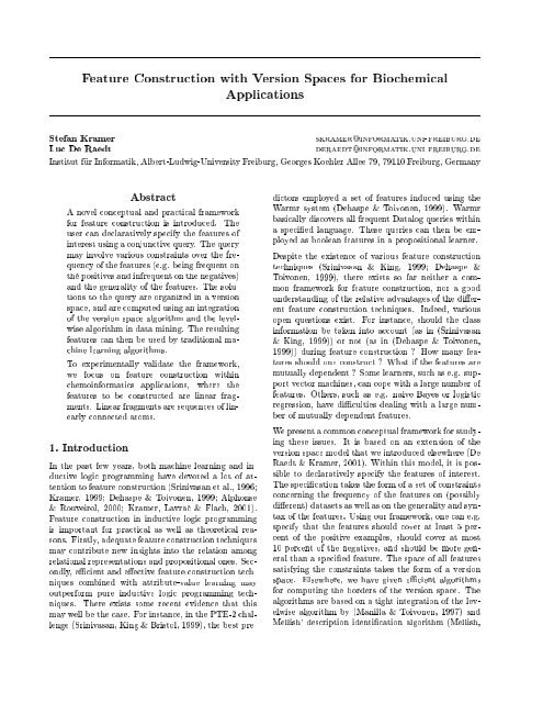 Feature Construction With Version Spaces For Biochemical Lirias