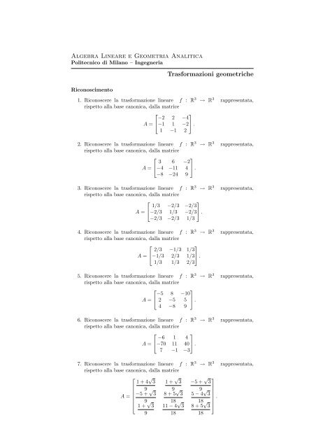 Trasformazioni geometriche - Politecnico di Milano